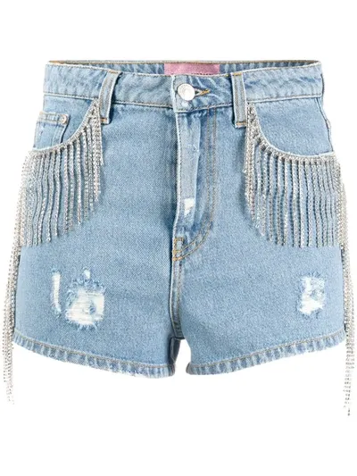 Chiara Ferragni Distressed Fringed Denim Shorts In Blue