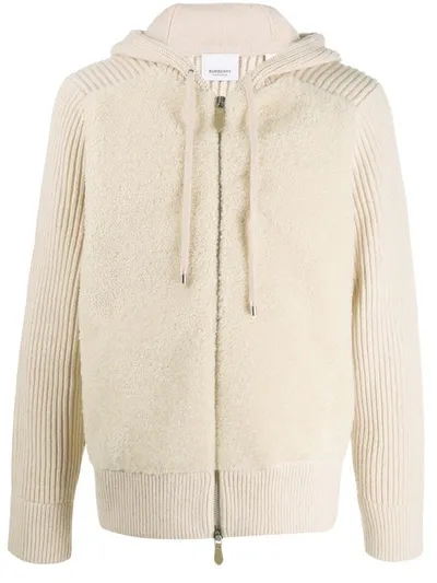 Burberry Rib-knit Zipped Hoodie In Neutrals