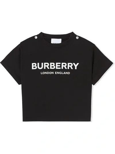 Burberry Babies' Logo Print Cotton T-shirt In Nero