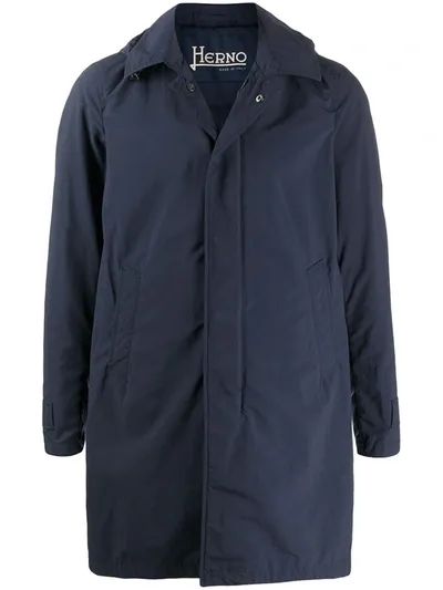 Herno Long Concealed Zipped Parka In Blue