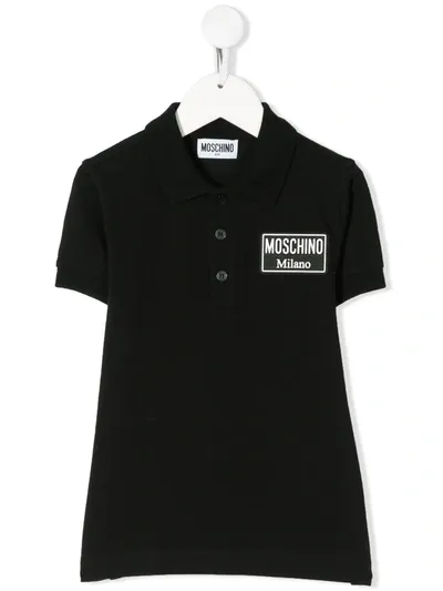 Moschino Kids' Logo Patch Polo Shirt In Black