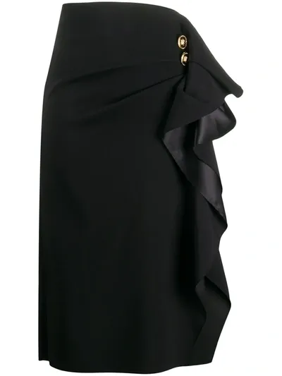 Versace Ruffled-detail Midi Skirt In Black