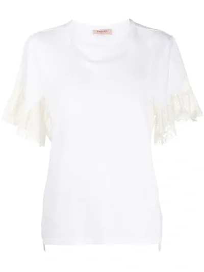 Twinset Embroidered Ruffle-trim T-shirt In White