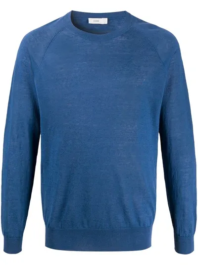 Closed Crew Neck Lightweight Pullover In Blue