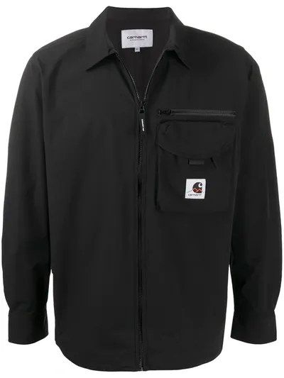 Carhartt Zipped Logo Patch Shirt Jacket In Black