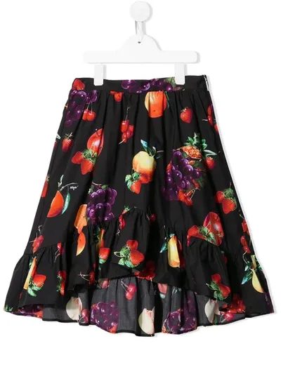 Msgm Kids' Fruit-print Flared Skirt In Black