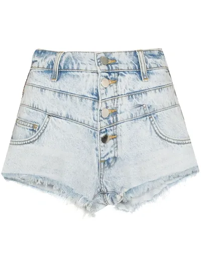 Amiri Embroidered Stripe Denim Shorts In Blue