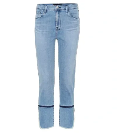 J Brand Organza-trimmed Mid-rise Slim-leg Jeans In Blue