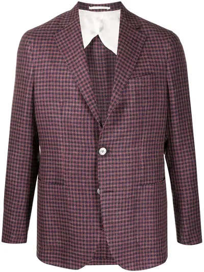 Barba Check Pattern Single Breasted Blazer In Blue