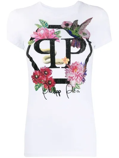 Philipp Plein Crew Neck Crystal-embellished T-shirt In White