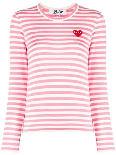 Comme Des Garçons Play Striped Cotton Sweatshirt In Pink