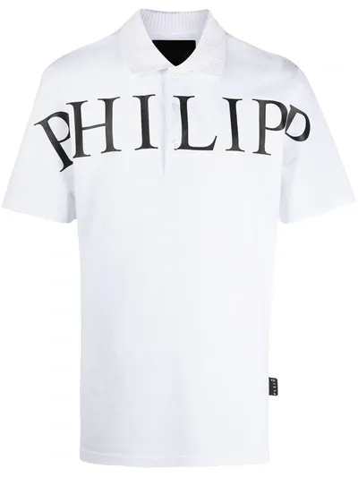 Philipp Plein Logo Print Polo Shirt In White