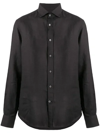 Corneliani Button-down Linen Shirt In Black