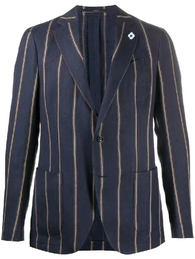 Lardini Double-breasted Stripe Blazer In Navy/beige