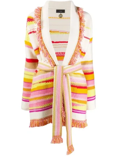 Alanui Oversized Striped Knitted Cardigan In White