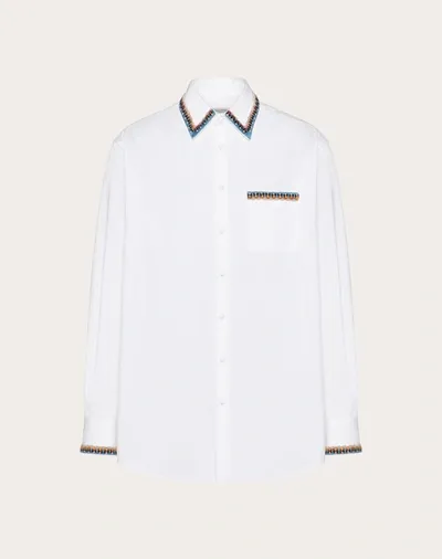 Valentino Embroidered Beaded Trim Shirt In Optic White