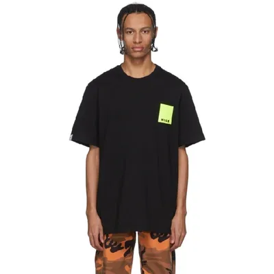 Msgm Logo Print T-shirt In Black And Neon Yellow In 99 Black