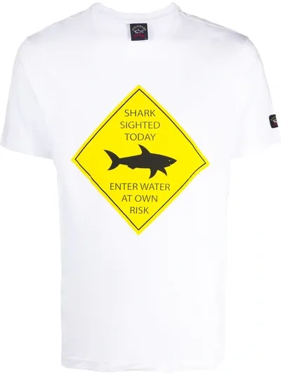 Paul & Shark Shark Logo Printed T-shirt In White