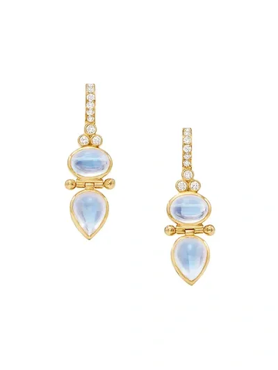 Temple St Clair Women's 18k Yellow Gold, Blue Moonstone & Diamond Dynasty Double-drop Earrings