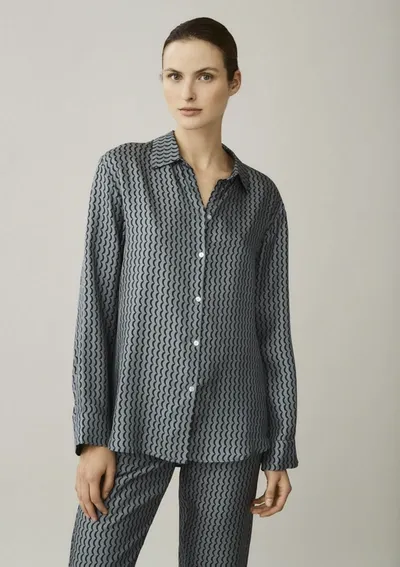 Asceno London Agave Wave Printed Silk Pyjama Shirt