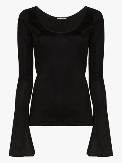 Kwaidan Editions Scoop-neck Bell-sleeve Top In Black