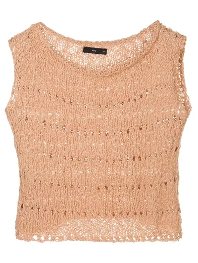 Voz Open Knit Crop Top In Brown