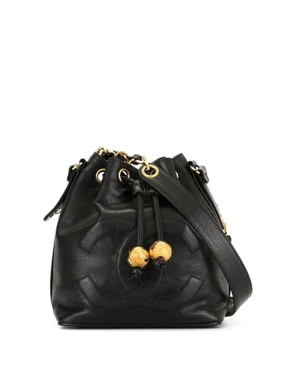 Pre-owned Chanel 1992 Jumbo Cc Drawstring Shoulder Bag In Black