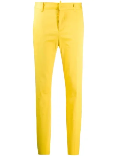 Dsquared2 Pleated-detail Slim-fit Trousers In Yellow