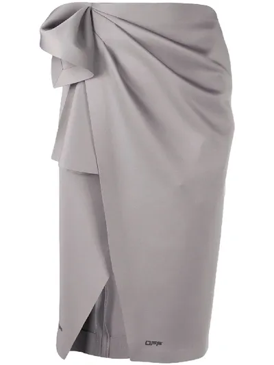 Off-white Pleat Detail Wrap Pencil Skirt In Grey