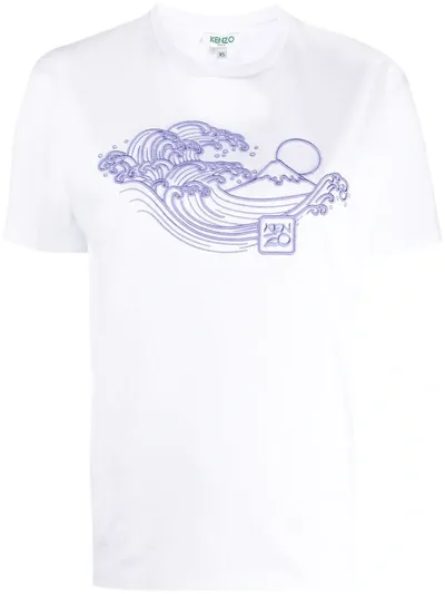 Kenzo Wave Embroidered T-shirt In White