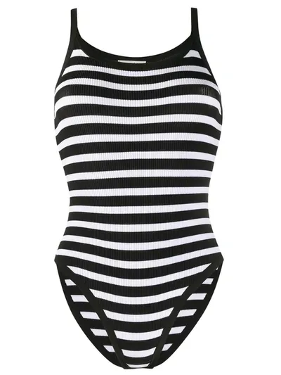 Sandro Marine Striped Ribbed Jersey Bodysuit In Black