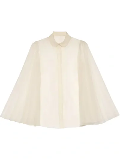 Gucci Flare Pleated Sleeve Silk Polyester Organdy Blouse In White