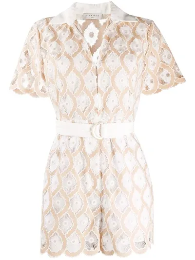 Sandro Broderie Anglaise Playsuit In Beige