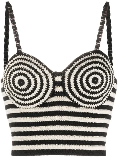 Sandro Two-tone Striped Crochet Bra Top In Black