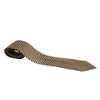 Pre-owned Giorgio Armani Vintage Olive Green Jacquard Traditional Silk Tie