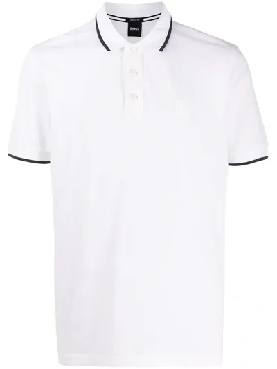 Hugo Boss Parlay Block-stripe Polo Shirt In White