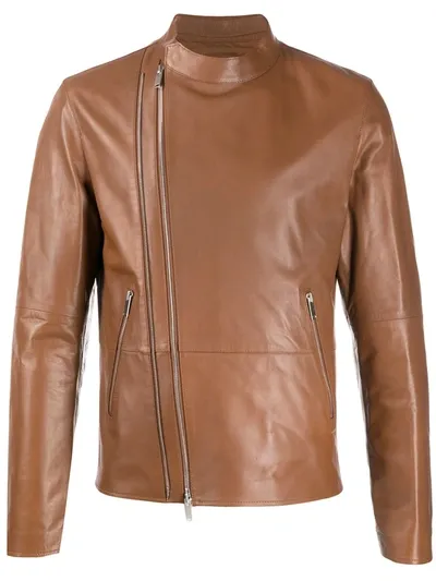 Desa 1972 Fitted Leather Jacket In Brown