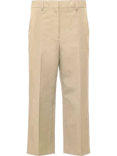 Prada Straight Leg Poplin Trousers In Neutrals