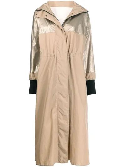 Moncler Oversized Bi-material Trench Coat In Tabacco