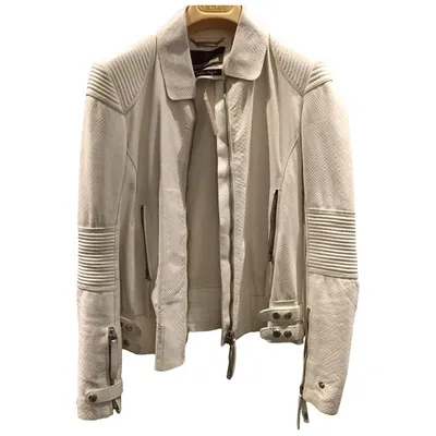 Pre-owned Roberto Cavalli Leather Biker Jacket In White