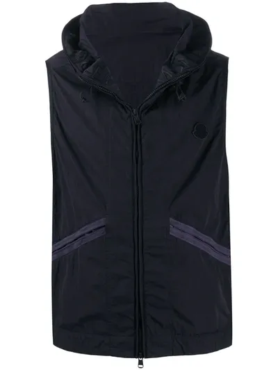 Moncler Embroidered Logo Hooded Gilet In Blue