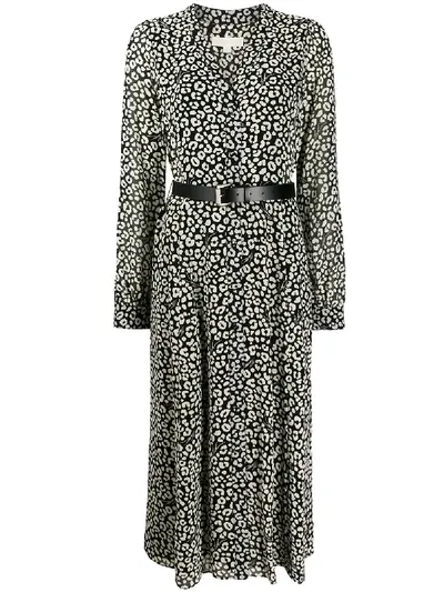 Michael Michael Kors Leopard Georgette Shirtdress In Black