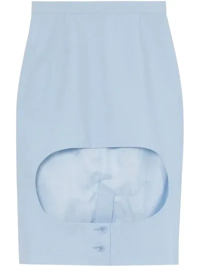 Burberry Wool Canvas Step-through Pencil Skirt In Blue