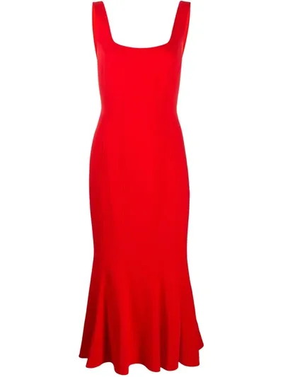 Veronica Beard Gloria Square-neck Flared Dress In Red