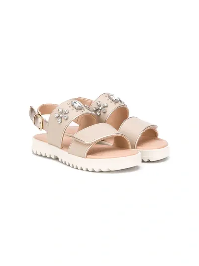 Geox Kids' Embellished Ridged Sole Sandals In Neutrals