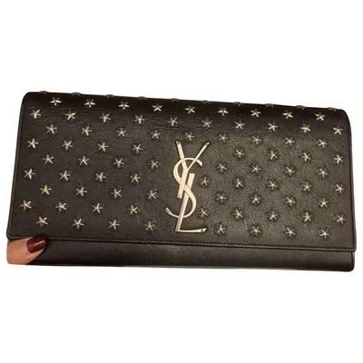 Pre-owned Saint Laurent Kate Monogramme Leather Clutch Bag In Black