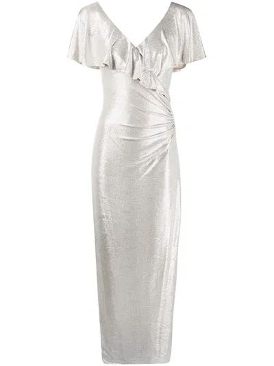 Lauren Ralph Lauren Ruffled Collar Lamé Gown In Silver