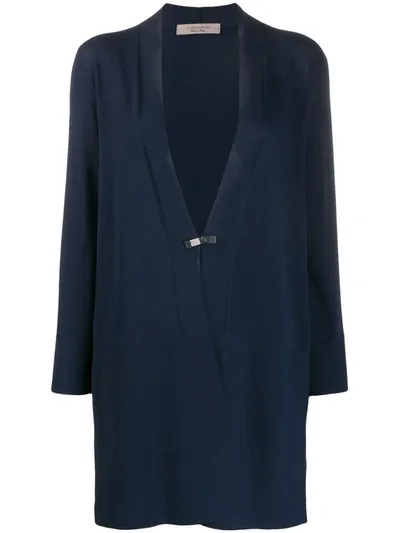 D-exterior Panelled Loose-fit Cardi-coat In Blue