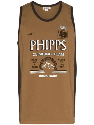 Phipps Logo Print Climbing Vest Top In Brown,white