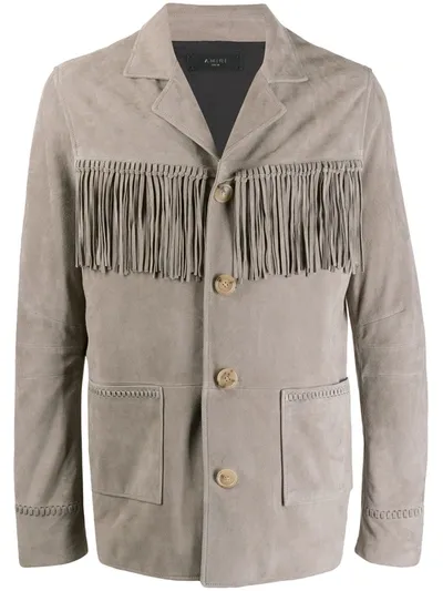 Amiri Textured Fringe Shirt Jacket In Grey